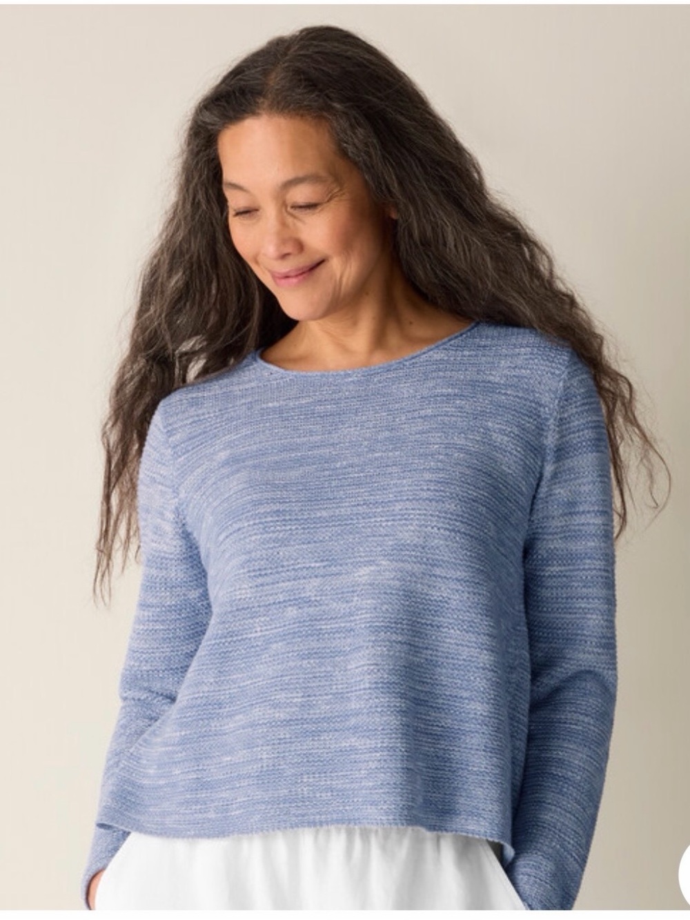 EILEEN FISHER ORGANIC LINEN COTTON SLUB CREW NECK TOP MINIMALIST COASTAL SIZE M
